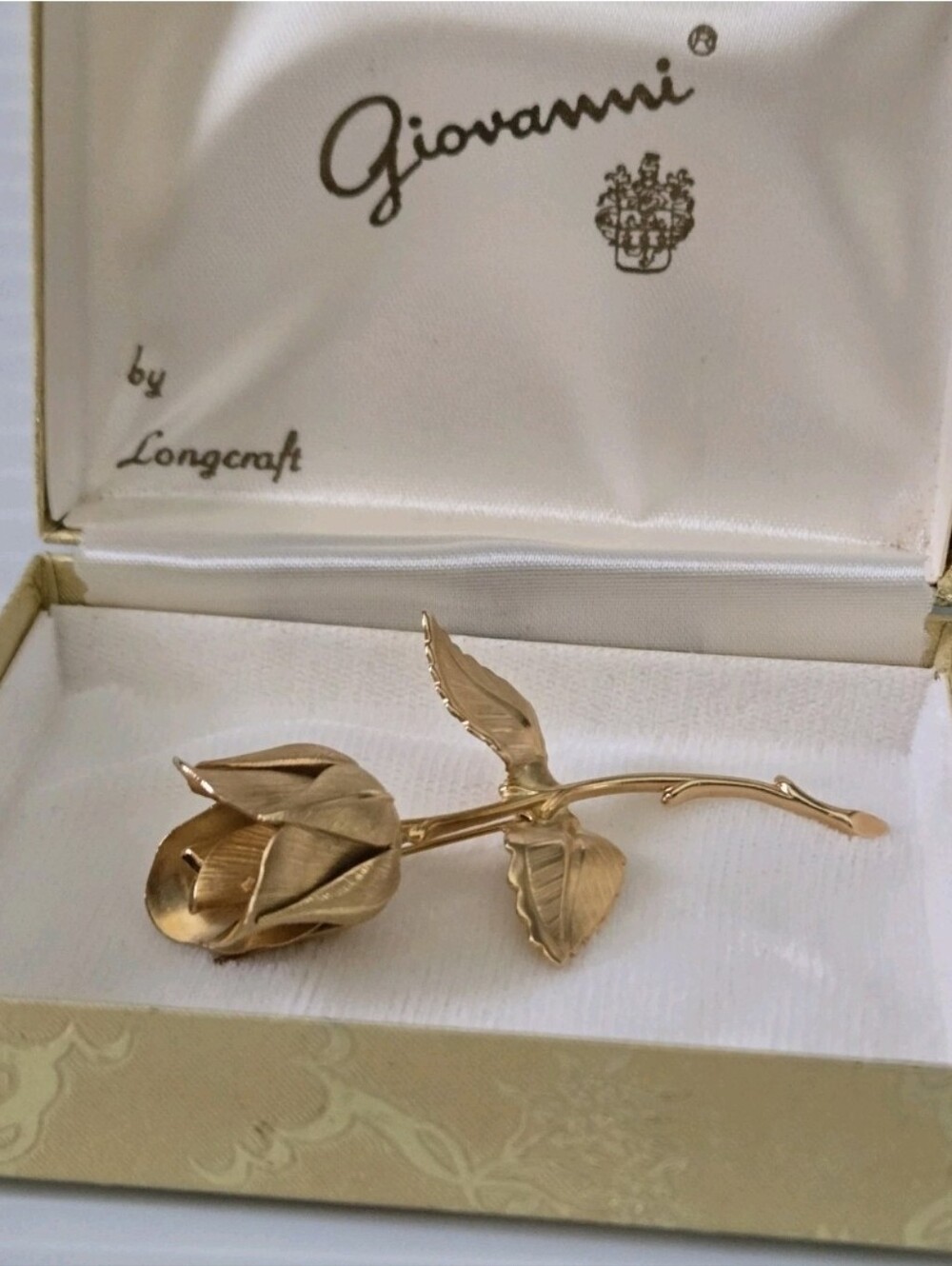 Vintage Giovanni by Longcraft Gold Tone Rose Flower Brooch Original Box